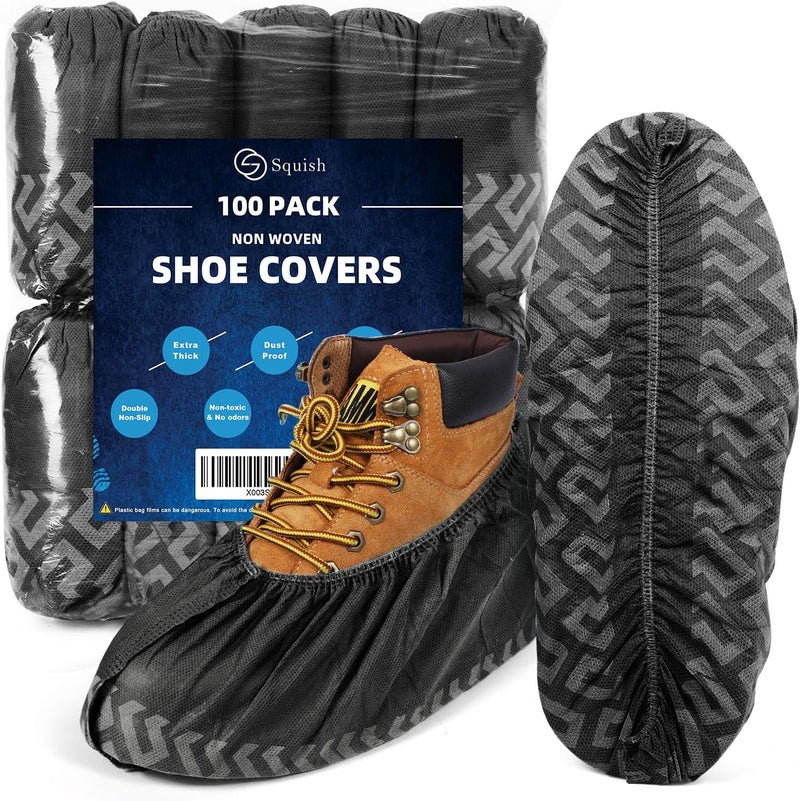 squish Shoe Covers Disposable Non Slip, 100 Pack(50 pairs) Thick Extra Disposable Boot Covers Slip Proof Shoe Cover for Indoors Outdoors Recyclable Protector Covers Fits Virtually Most Shoes - Image 1